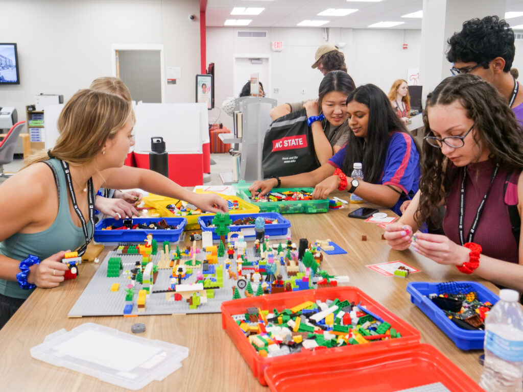 Students building Legos