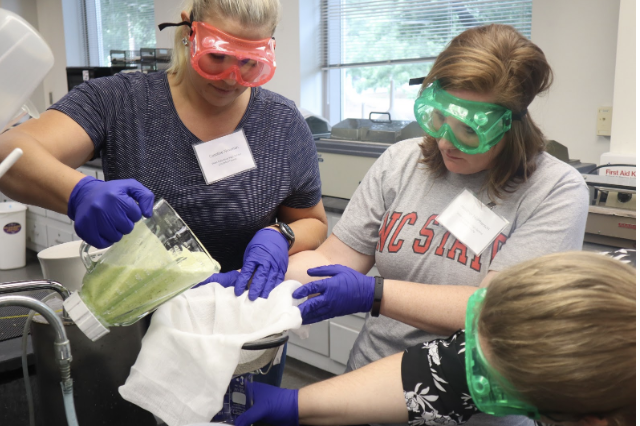 Teachers conduct an experiment during professional development workshops for the Sustainable Bioproducts and Bioenergy Program