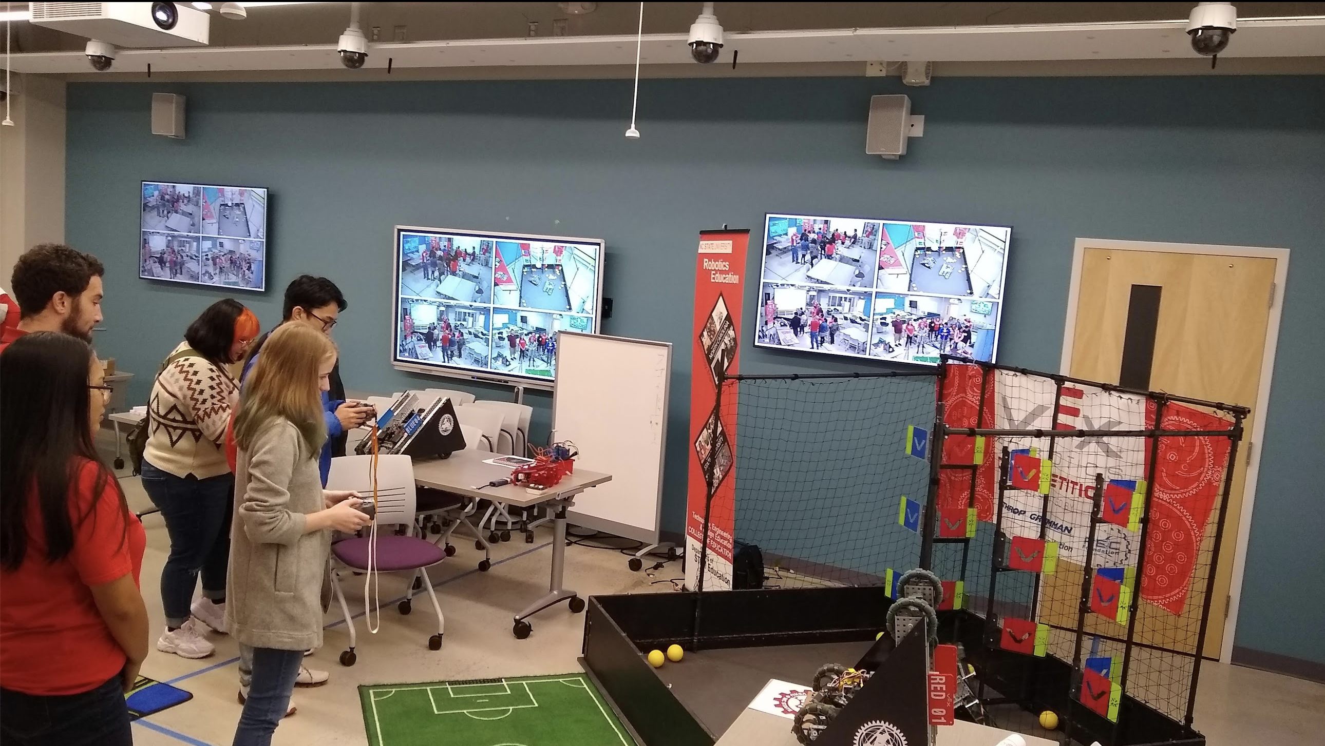 The NC State VEX-U Robotics Club tests their robot