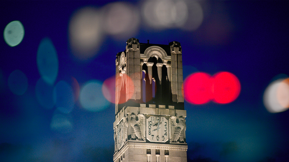 A photo of the NC State Memorial Belltower