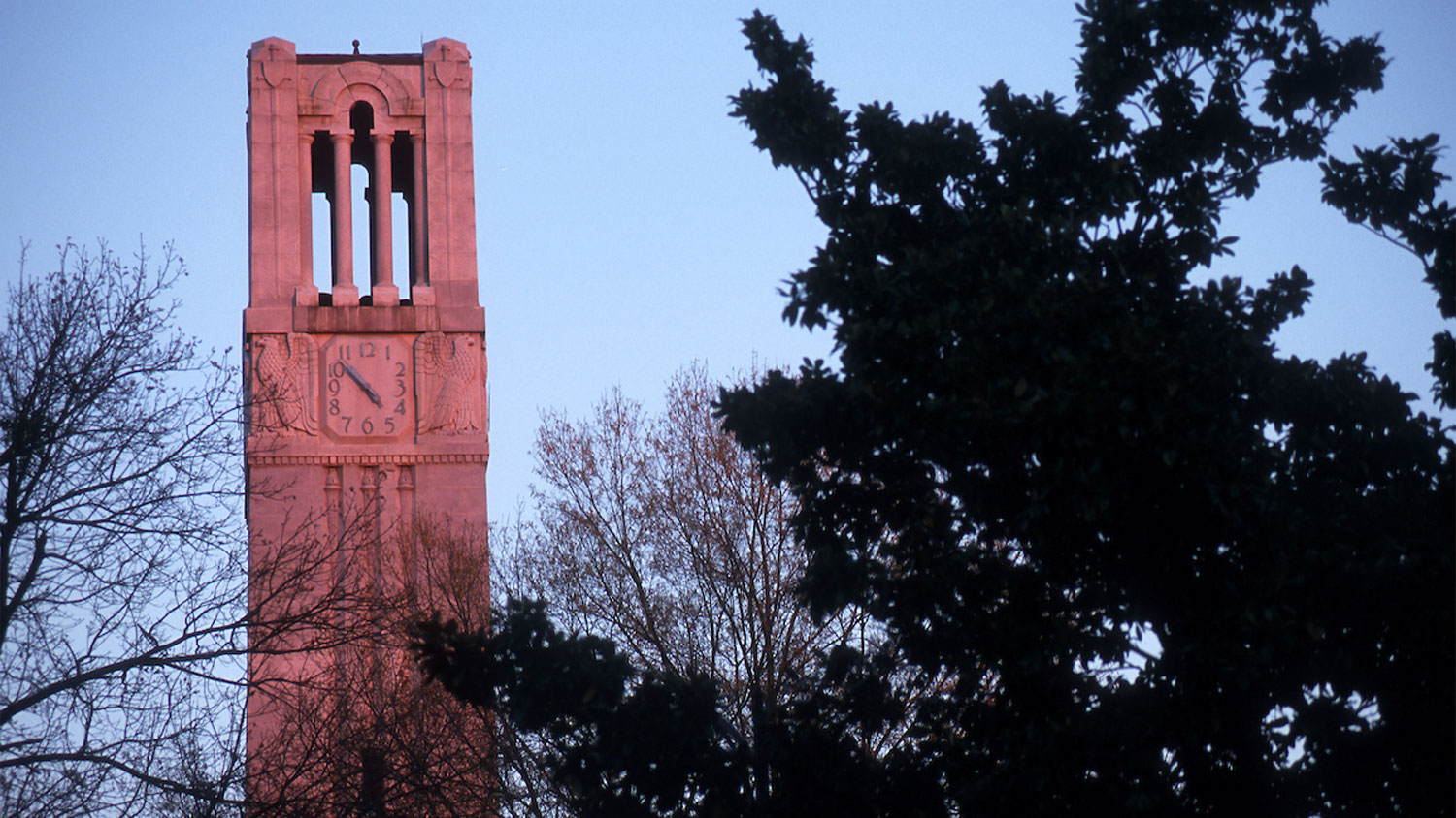 NC State Belltower at dusk.