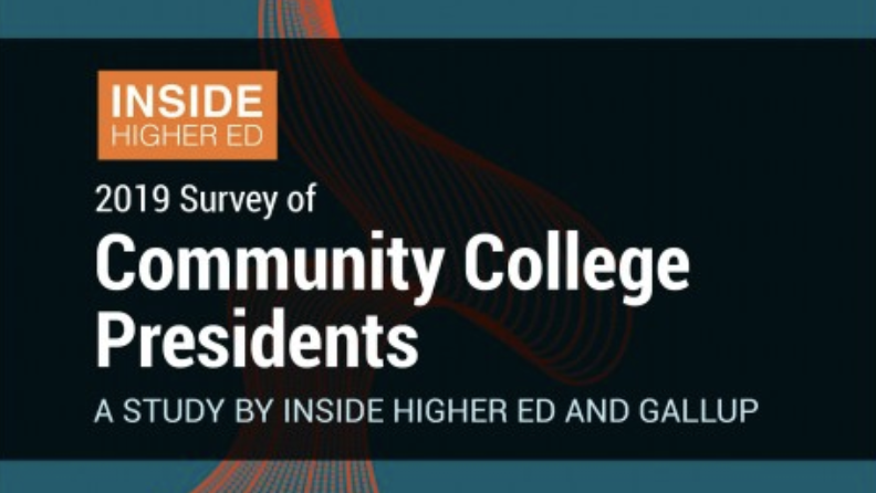 A graphic that states "Inside Higher Ed 2019 Survey of Community College Presidents"