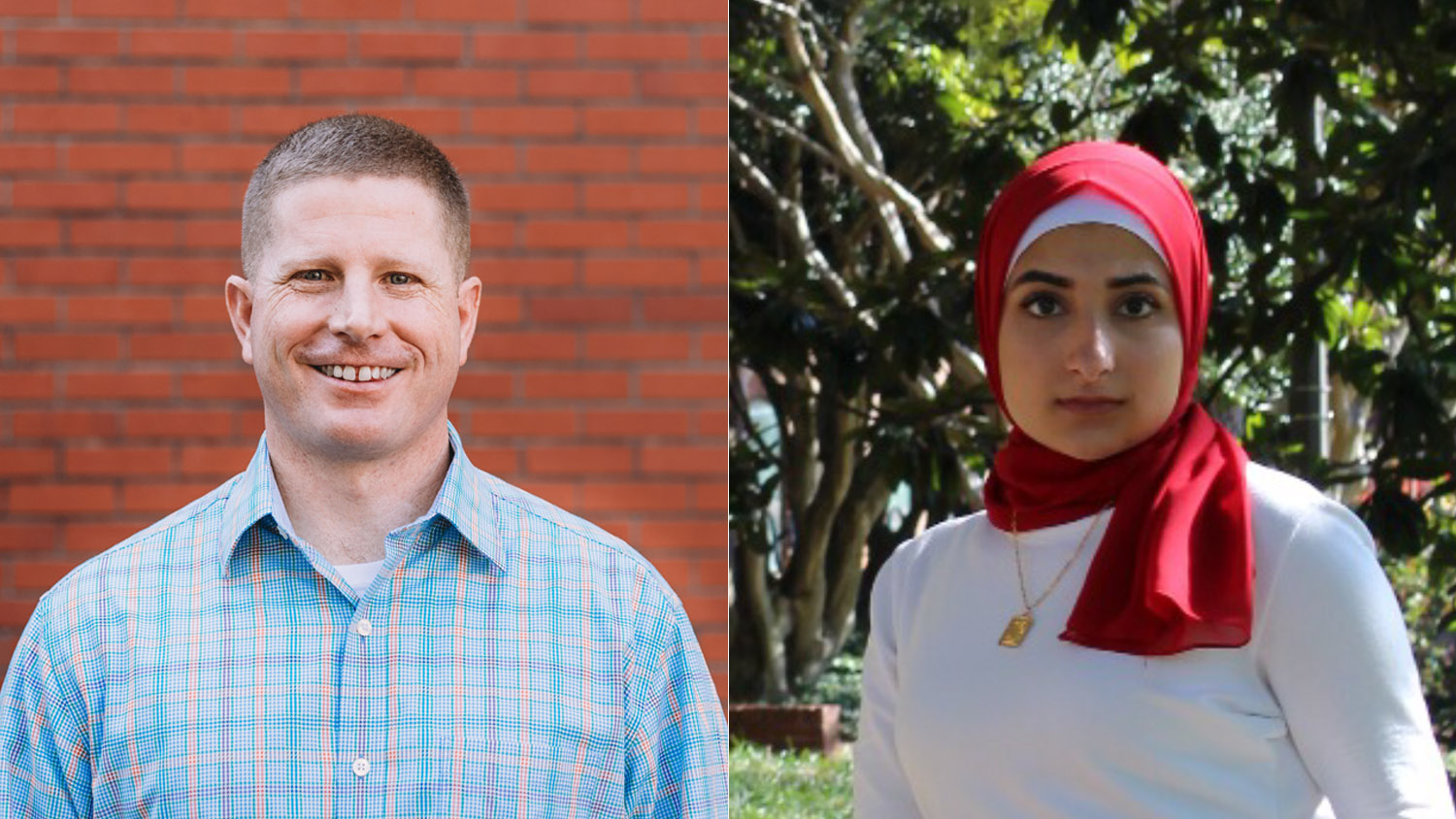 Graduation student speakers Greg Cheney and Walaa Sarsour