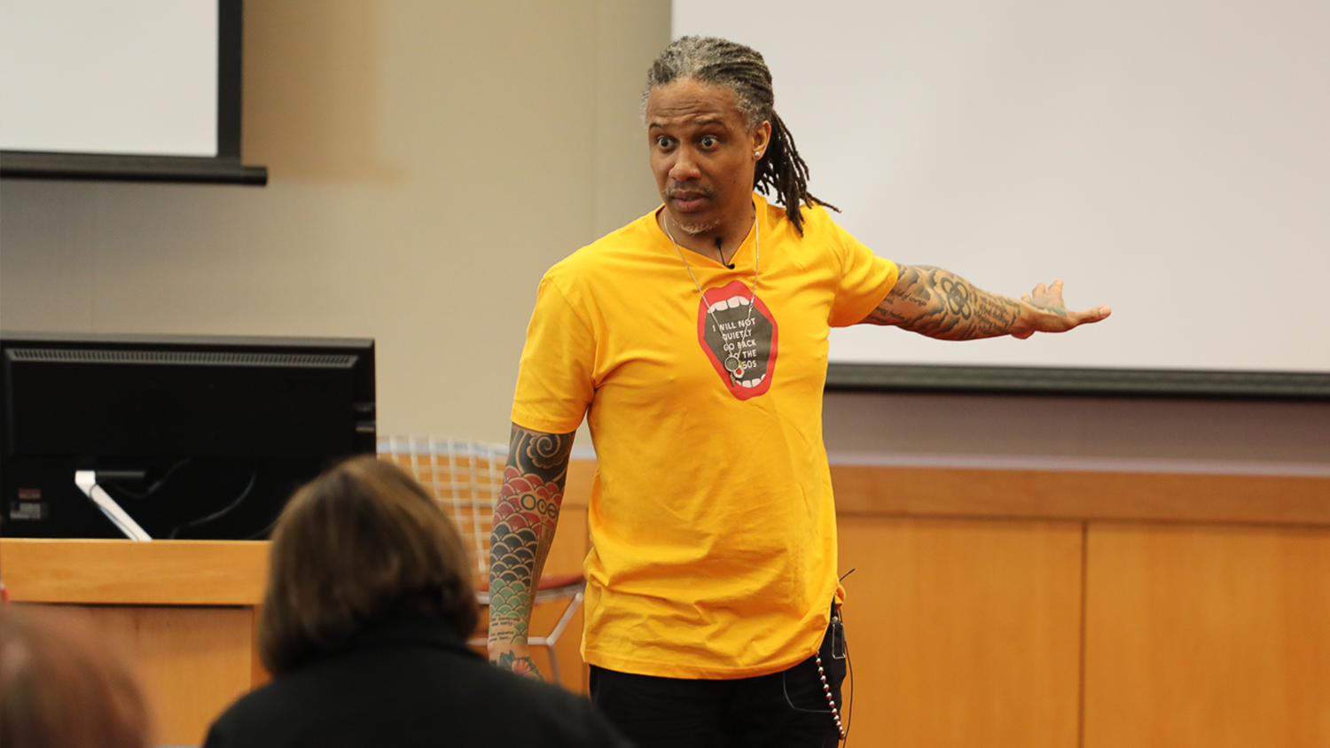 David Stovall speaking at the Friday Institute during the 4th annual Don C. Locke Symposium