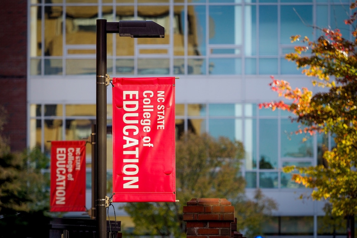 College of Education banners on a fall afternoon. Photo by Becky Kirkland.