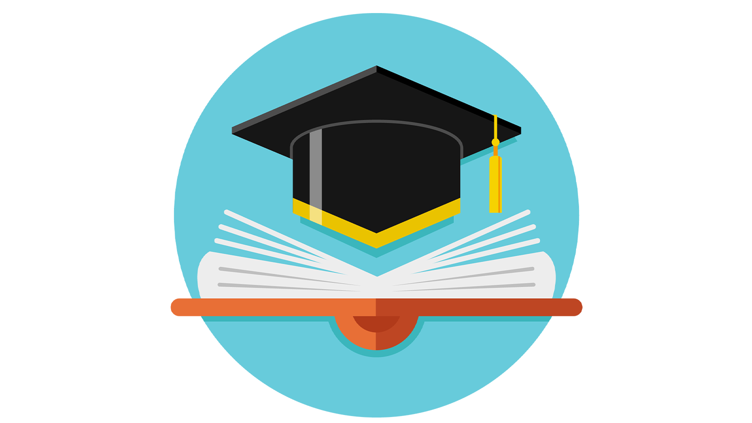graduation cap over books