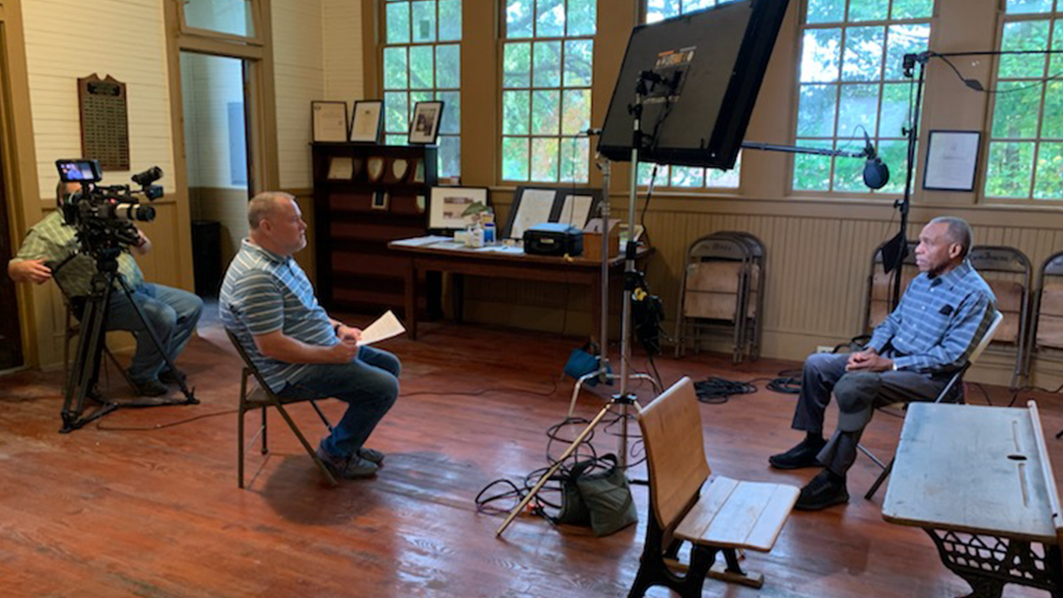 TELS Department Head Kevin Oliver conducts interviews as part of a virtual tour to preserve the Historic Russell School.
