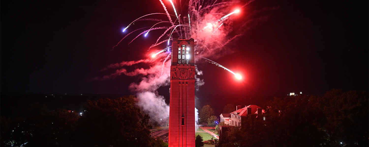 Belltower with fireworks