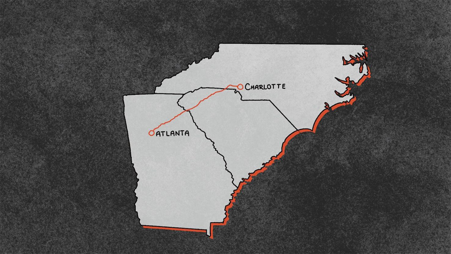 Map of North Carolina, South Carolina, and Georgia