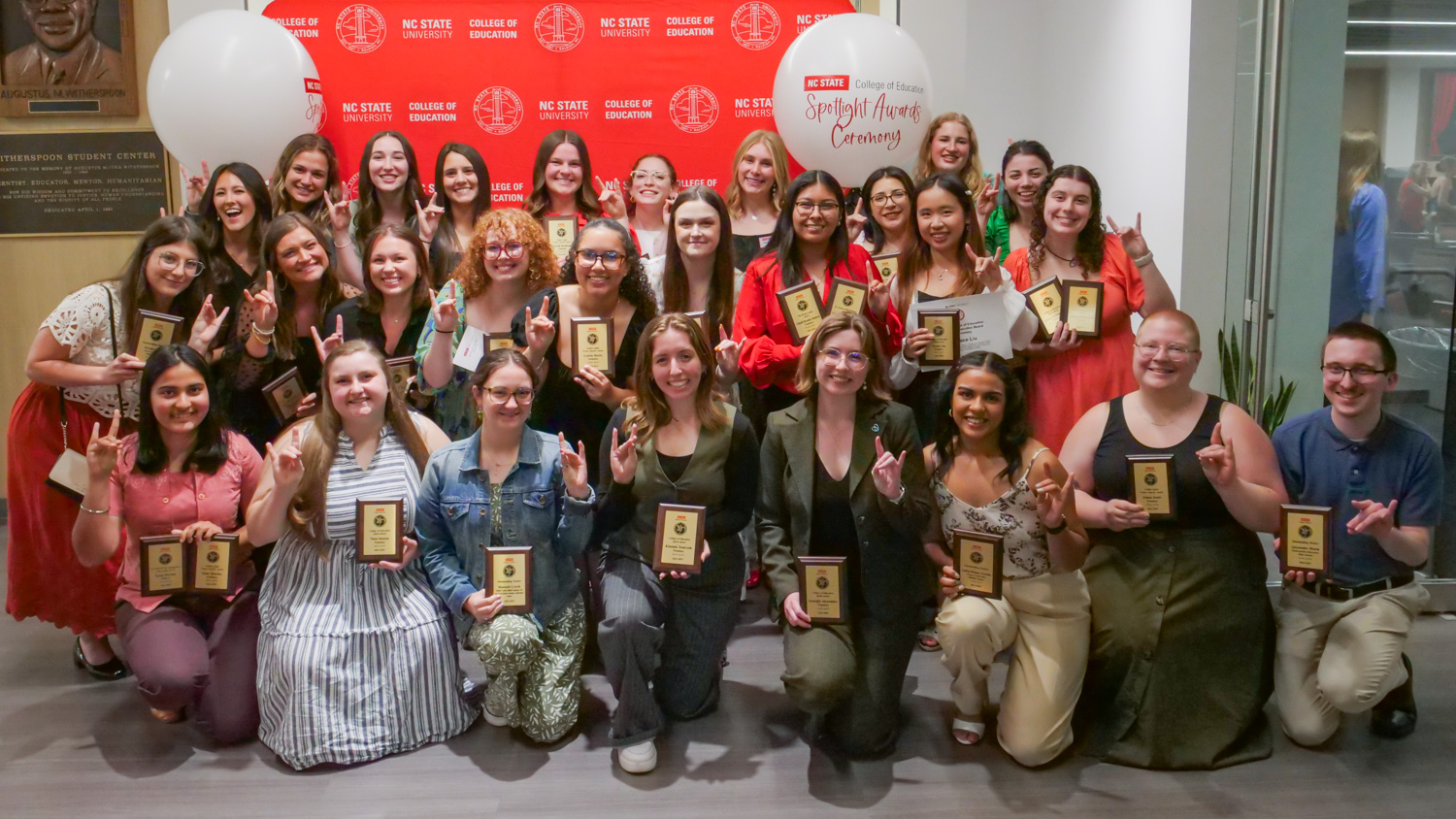 A group photo of undergraduate students at the Spotlight Awards Ceremony.