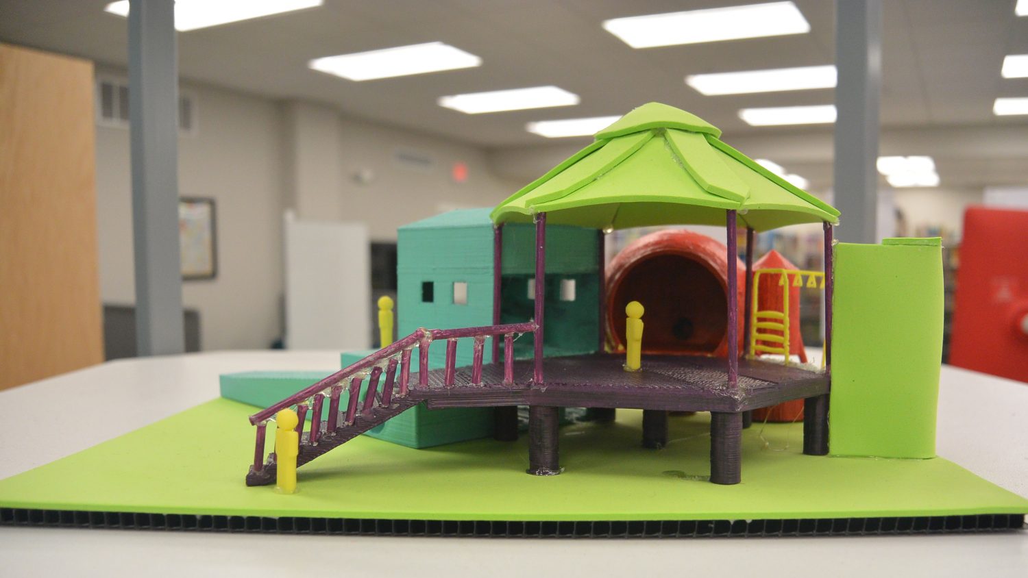 A photo of a colorful playground designed to teach gravity through virtual reality