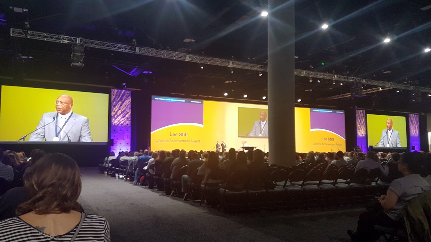 A photo of Dr. Lee V. Stiff receiving the NCTM Lifetime Achievement Award