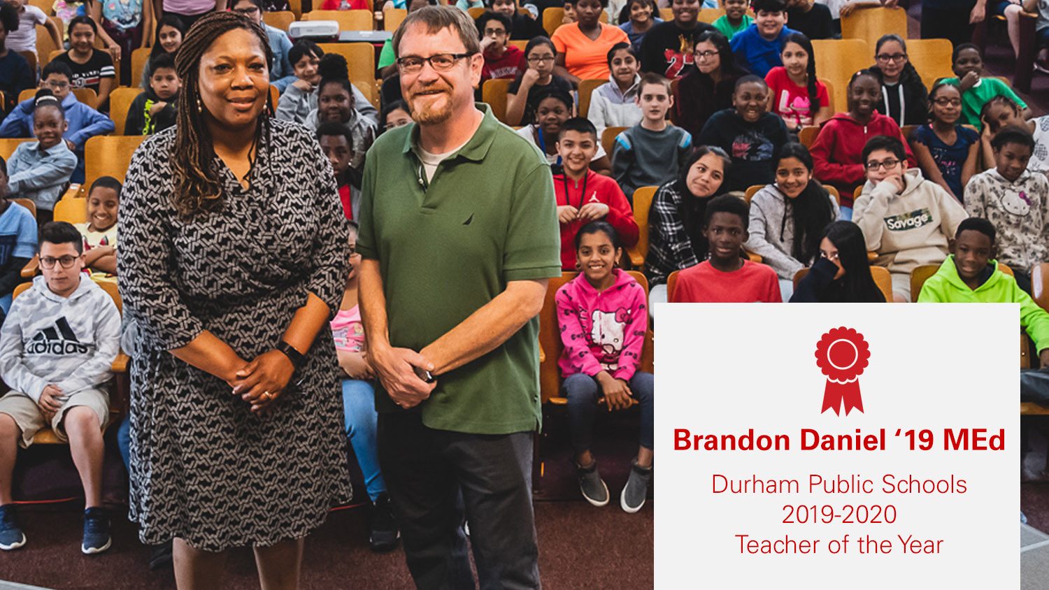 Brandon Daniel in school auditorium