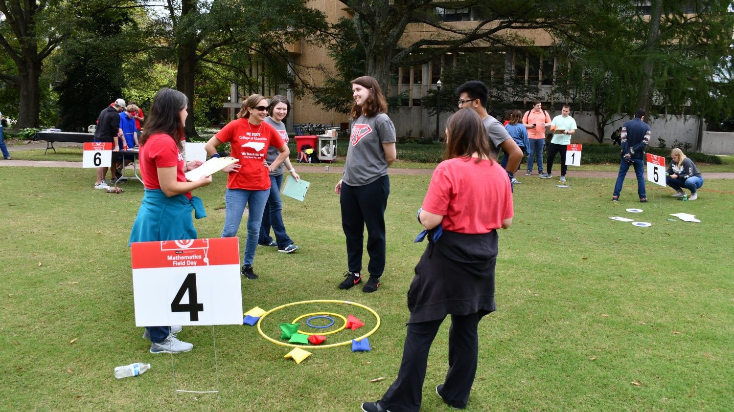 Students participated in a bean bag toss activity during Mathematics Field Day