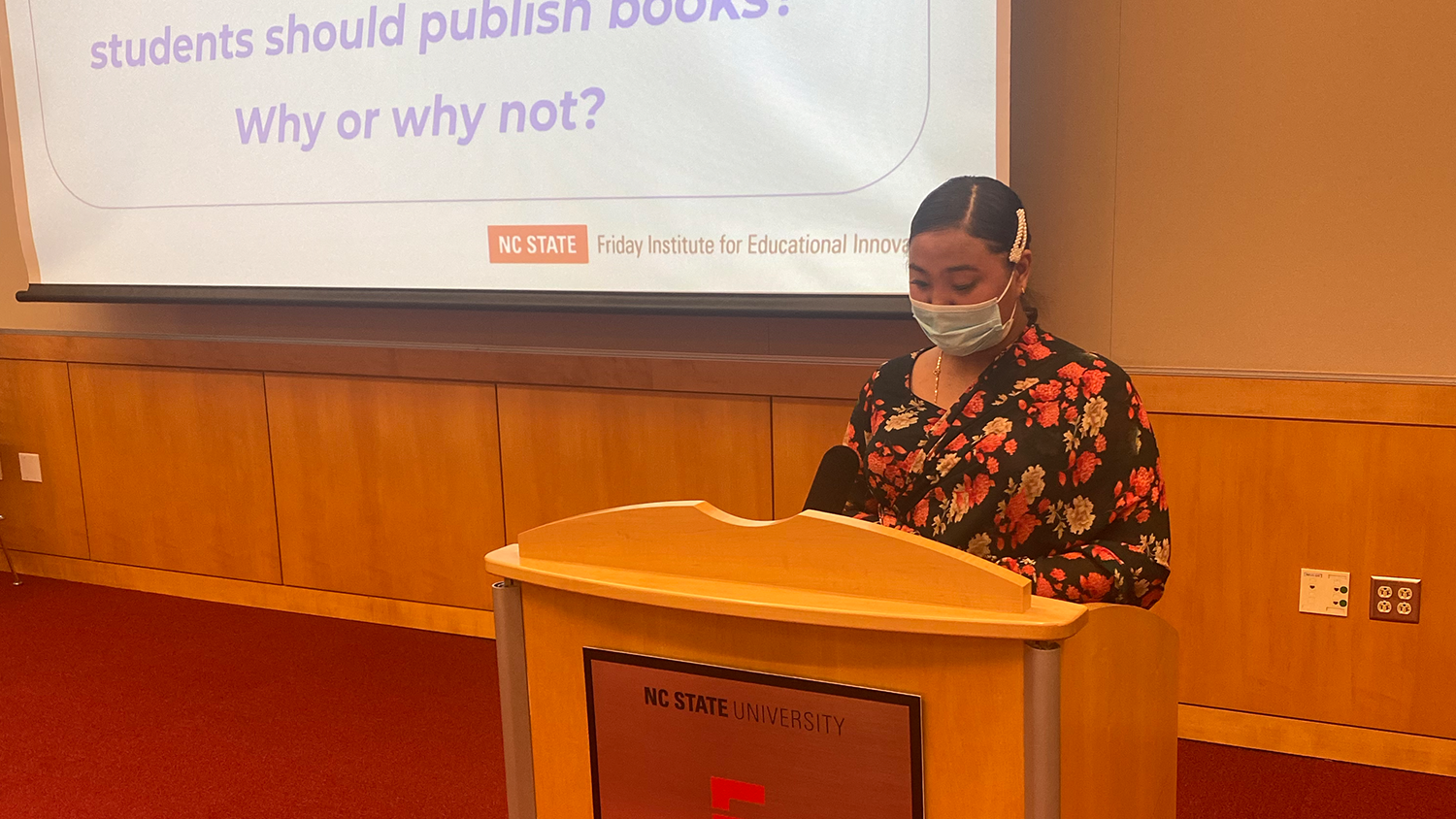 A student answers questions at the Literacy and Community Initiative 2021 Reading Celebration at NC State