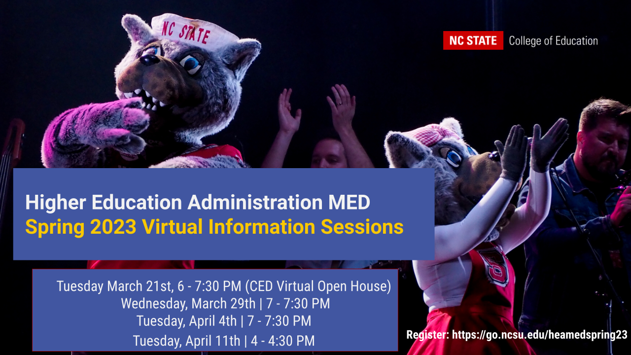 Higher education administration virtual information sessions