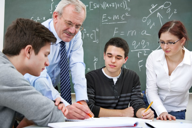 Teacher and math students