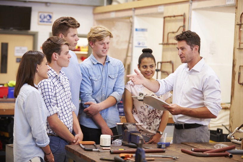Teacher with Technology, Engineering, and Design students